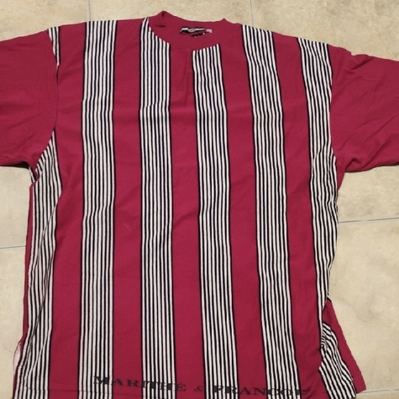 Marithe Francois Girbaud Burgundy and White Striped Tee - Picture 1 of 11